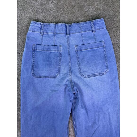 Bagatelle Collection Jeans Womens Size 30 Wide Leg Crop Denim Patch Pockets E141 - Picture 5 of 13